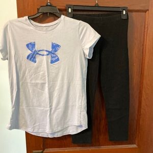 Girls UA tee and Old Navy crop leggings